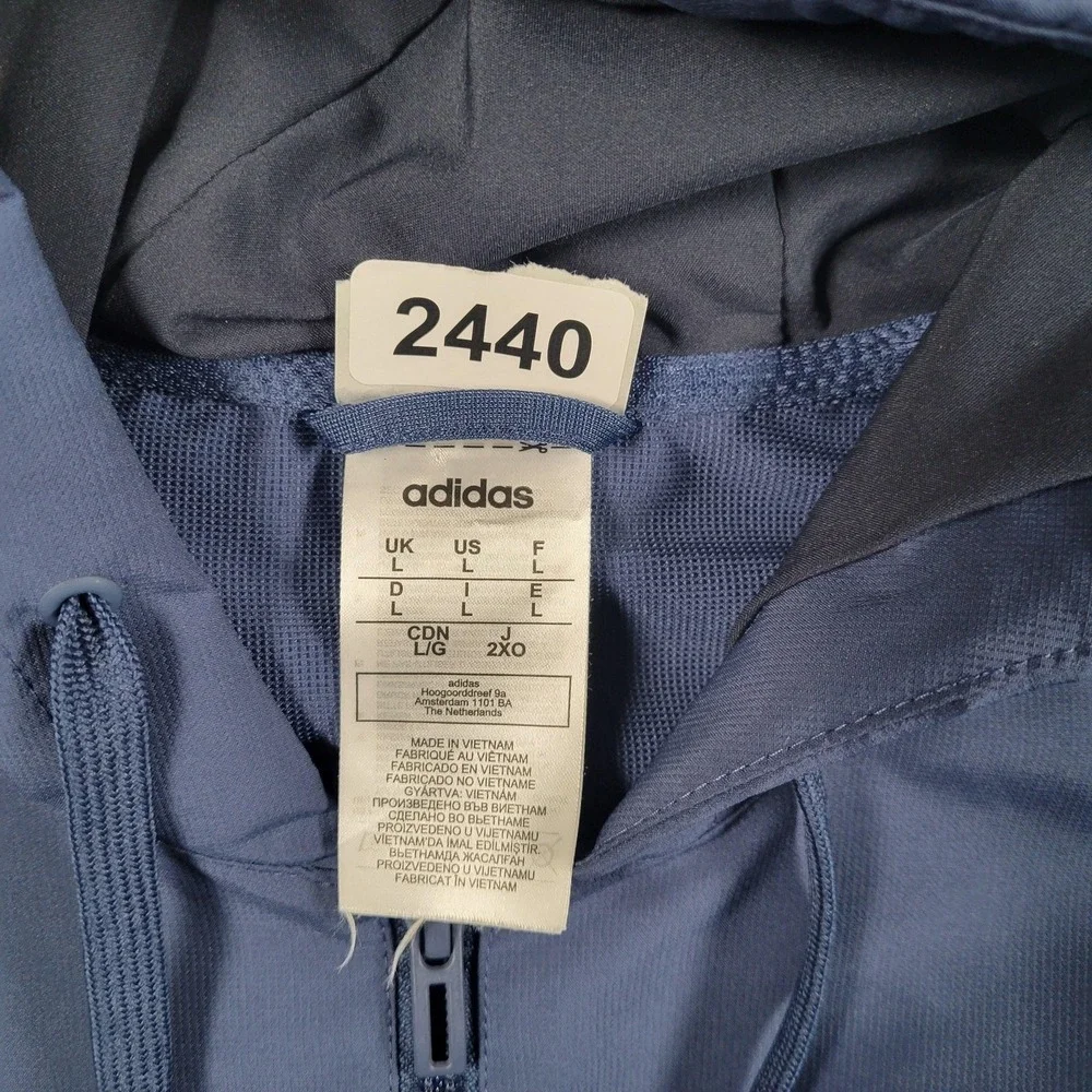 Adidas Jacket Mens Large Navy Blue Hooded Full Zip Windbreaker Training‎